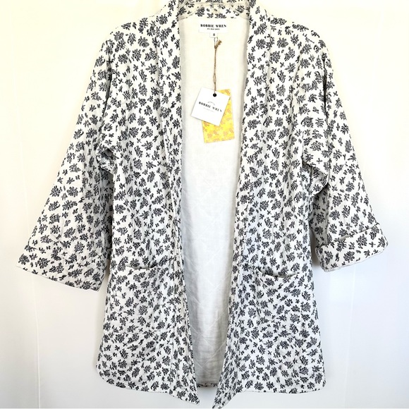 BOBBIE WREN CLAD & CLOTH QUILTED FLORAL PRINT OPEN FRONT JACKET CARDIGAN SzS - Picture 2 of 14